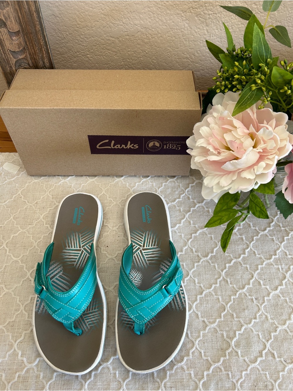 Clarks Sea Breeze Teal Casual Women's Strap Flip Flops, like new in a box,size 8 - Picture 5 of 9